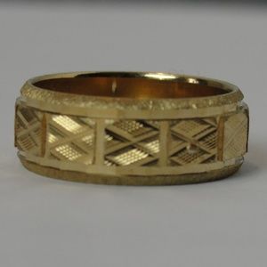 Men's Brass Ring-Square Etched Sz 7 Unisex